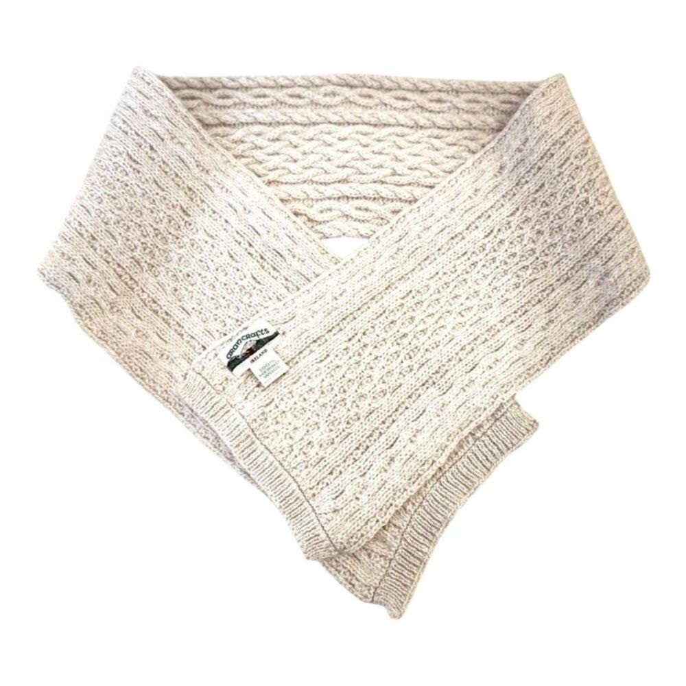 Aran Crafts Made in Ireland 100% Merino Wool Cable Knit Scarf Oatmeal Cream
